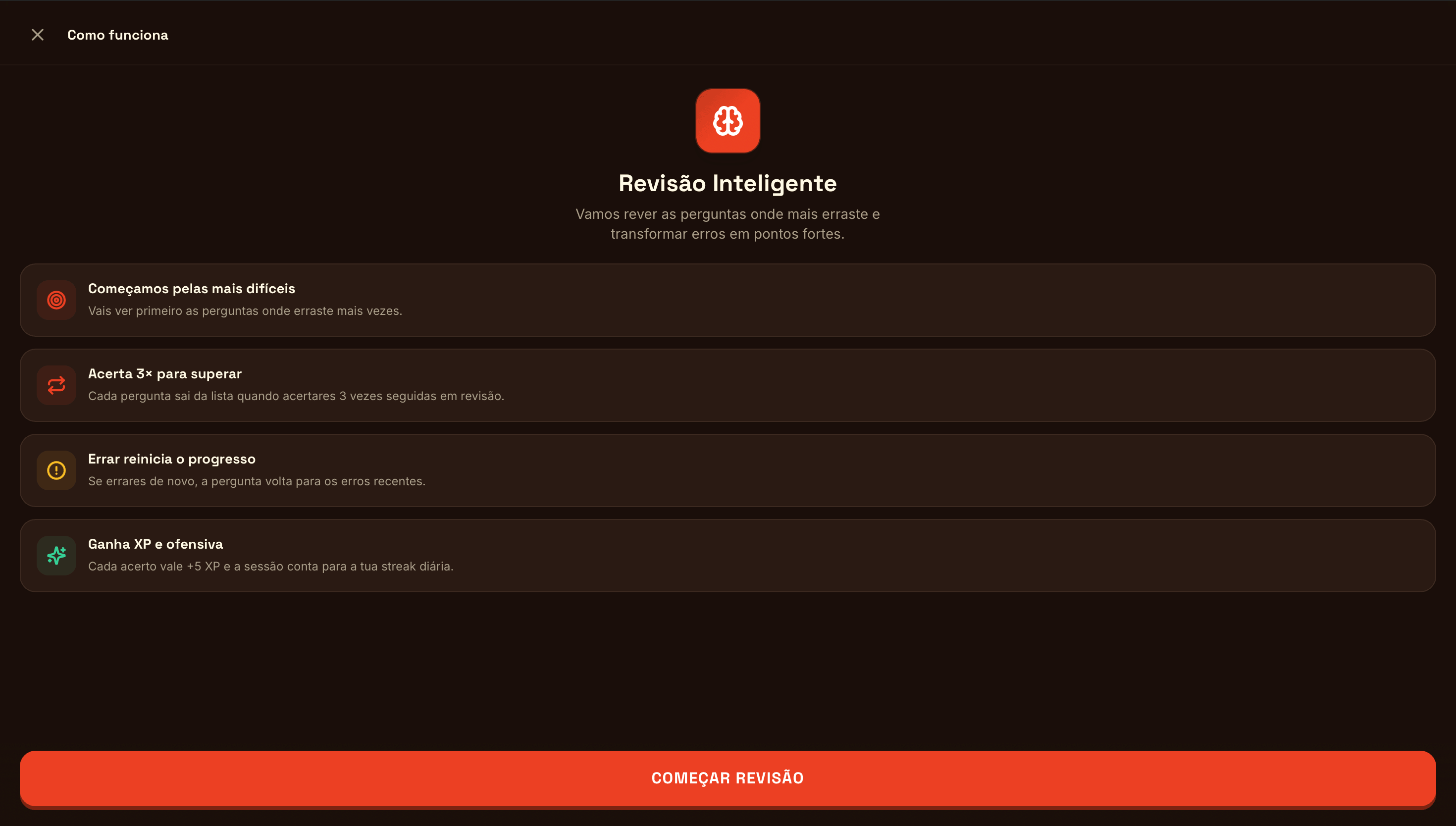 Revisões inteligentes dos teus erros